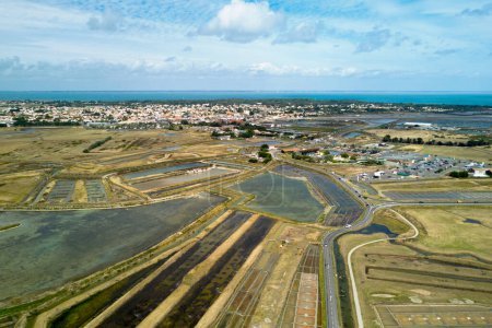 Photo for Aerial view of the Salt evaporation ponds in the island of Noirmoutier in Vendee, France - Royalty Free Image