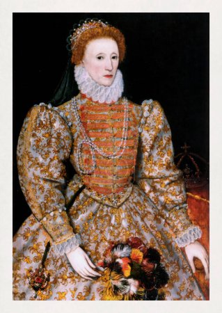 Portrait of Queen Elizabeth I of England by Johannes Corvus made in 1575.