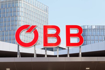 Photo for Vienna, Austria - June 17 2018: OBB sign outside of the Wien Hbf train station. - Royalty Free Image