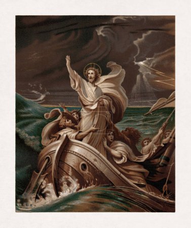 Illustration mit dem Titel "Der beruhigte Sturm" nach einem Gemälde von Raymond Balze aus dem Jahr 1848.