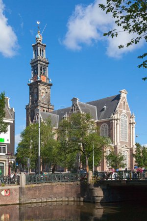 Photo for Amsterdam, Netherlands - July 02 2019: The Westerkerk (English: Western Church) is a Reformed church within Dutch Protestant church located in the most western part of the Grachtengordel neighborhood (Centrum borough). - Royalty Free Image