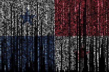 Flag of Panama on a computer binary codes falling from the top and fading away.