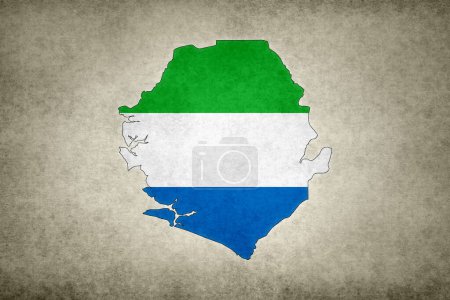 Grunge map of Sierra Leone with its flag printed within its border on an old paper.