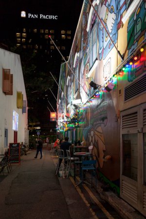 Photo for Rochor, Singapore - September 09 2018: Haji lane is one of the small streets in the district of Rochor where people hang out by night. - Royalty Free Image