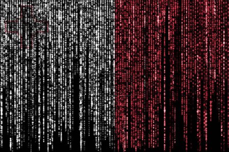 Flagge von Malta auf einem Computer binäre Codes fallen von der Spitze und verblassen.