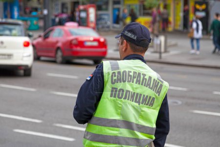 Photo for Belgrade, Serbia - May 24 2019: Officer of the Traffic police in the street. - Royalty Free Image