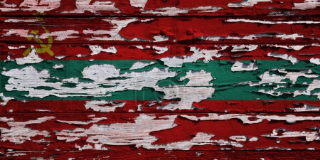 Flag of Transnistria painted on a grunge wooden board.