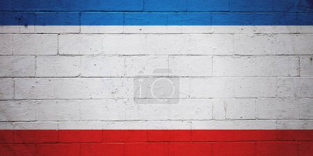 Photo for Flag of the Republic of Crimea (Russia) painted on a cinder block wall. - Royalty Free Image