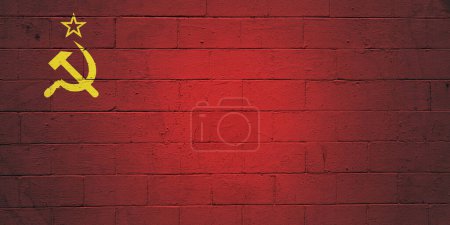 Flag of the Union of Soviet Socialist Republics painted on a cinder block wall.