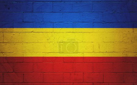 Photo for Flag of the Don Cossacks (Russia) painted on a cinder block wall. - Royalty Free Image