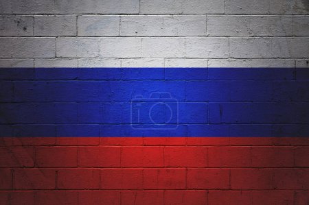 Photo for Flag of Russia painted on a cinder block wall. - Royalty Free Image