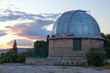 Dorides Refracting Telescope atop of the hill of Pnyka at sunset.