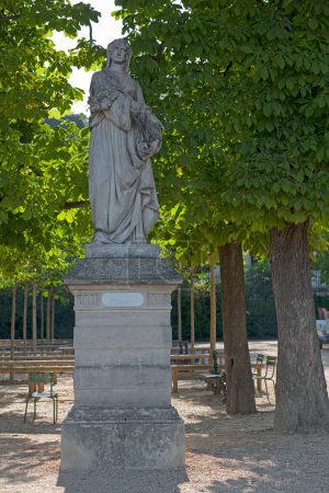 Statue of Louise of Savoy, Regent of France (1476 to 1531) in the Jardin du Luxembourg in Paris. This sculpture in part of a series of white marble statues of women that flank the the central gardens and the pond.