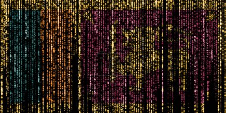 Drapeau de Sri Lanka sur un ordinateur codes binaires tombant du haut et disparaissant.