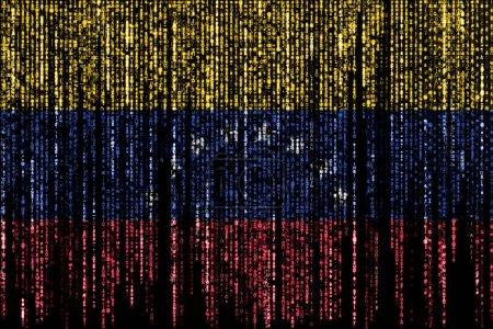 Foto de Bandera de Venezuela en un ordenador códigos binarios cayendo de la parte superior y desvaneciéndose. - Imagen libre de derechos