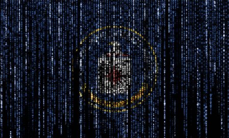 Foto de Bandera de la CIA en un ordenador códigos binarios que caen desde la parte superior y se desvanecen. - Imagen libre de derechos