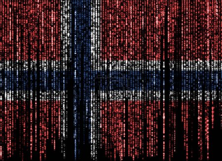 Foto de Bandera de Noruega en un ordenador códigos binarios que caen desde la parte superior y se desvanecen. - Imagen libre de derechos