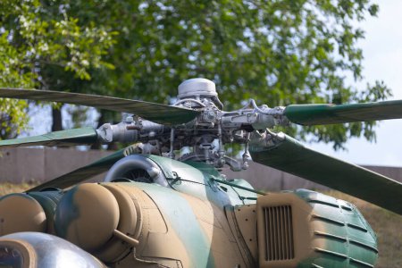 Close-up on the rotor of a Mil Mi-24 helicopter.