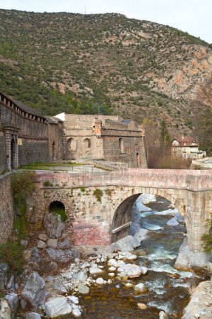 Fortified walls of the village of Villefranche-de-Conflent in the department of Pyrenees-Orientales, in the region of Occitanie.