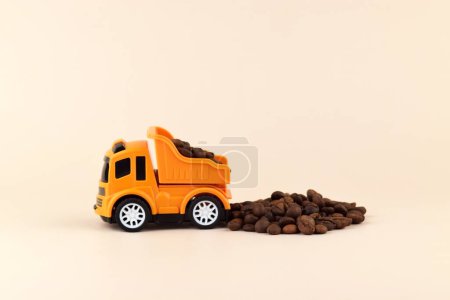 The toy truck with coffee on a light background