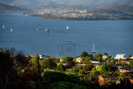 Photo for Yacht race on the river derwent in hobart. yachts racing on the ocean. boat race in australia - Royalty Free Image