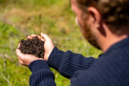 Photo for Plant and soil agronomy by a farmer in a field on a farm - Royalty Free Image