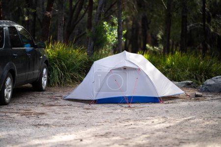 Photo for Caravan camping at a camp ground off grid on a holiday in spring - Royalty Free Image