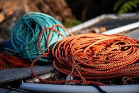 rope on a lobster fishing boat in tasmania 