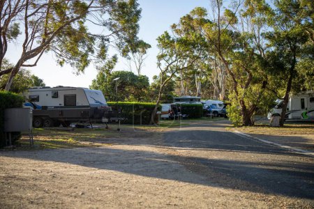 Caravan camping at a camp ground off grid on a holiday