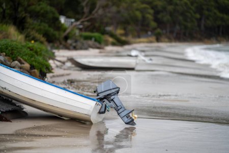 tinny dinghy boat on a river in a national park in the australian bush, On the beach