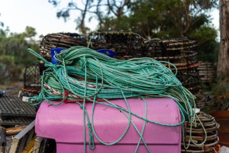 rope on a lobster fishing boat in tasmania australia