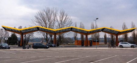 Photo for Romagnieu, France - March 2, 2023: Electro charging station of Fastned company at Aire de Romagnieu. - Royalty Free Image