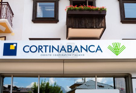 Photo for Cortina Ampezzo, Italy - July 10, 2023: CORTINABANCA - Italian Cooperative Credit - Cooperative company. - Royalty Free Image