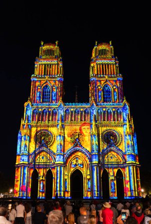 Photo for Orleans, France - August 10, 2023: great summer light show on the Sainte-Croix - Holy cross - cathedral in Orleans - Royalty Free Image