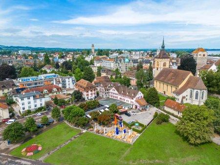 Photo for Aerial view of the town of Arbon in the canton of Thurgau in Switzerland. The town is located on Lake Constance and is best known from a tourist perspective for its old town and lake promenade. - Royalty Free Image