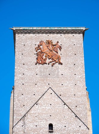 Photo for Tours, France - August 13, 2023: A relief of Saint Martin on the medieval tower of Charlemagne in Tours - Royalty Free Image