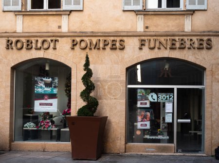 Photo for Nimes, France - October 4, 2023: Roblot pompes funebres is a french company for funeral services - Royalty Free Image