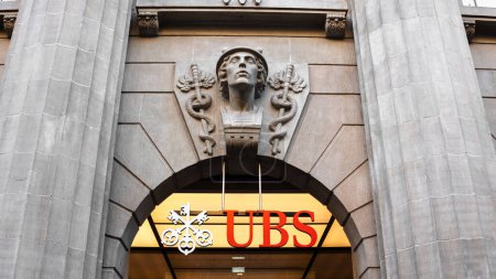 Photo for Zurich, Switzerland - November 23, 2023: Union bank of Switzerland - UBS - multinational investment bank in Zurich, Bahnhofstrasse. - Royalty Free Image