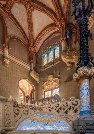 Photo for Barcelona, Spain - October 7, 2023: Artistic and architectural detail of the Hospital de la Santa Creu i Sant Pau , the largest Art Nouveau complex in the world. - Royalty Free Image
