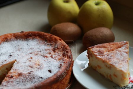 Photo for Homemade cheesecake, apples, kiwi, background, fruits, cake - Royalty Free Image