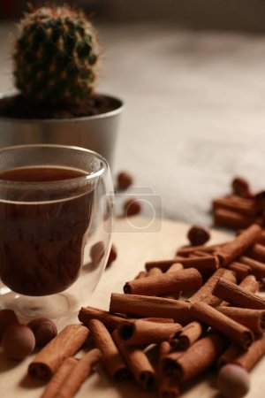 Photo for Kawa z cynamonem, kaktus, coffee with cinnamon - Royalty Free Image