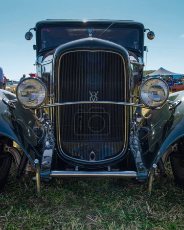 Photo for Front shot of an old V8 Ford at Run to the Sun custom show Cornwall 2023. - Royalty Free Image