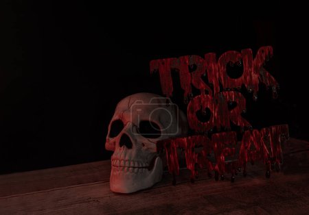 Photo for Trick or treat sign with sculland dripping blood. - Royalty Free Image