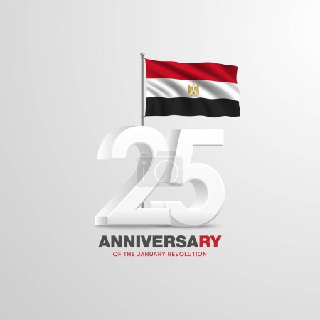 Téléchargez les illustrations : Numéros 3D 25 janvier Révolution égyptienne avec drapeau égyptien - en licence libre de droit