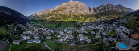 Photo for Aerial view of the Leukerbad. Loeche les bains. Village in the alps in Canton Valais in Switzerland. Famous thermal bath. Spa resorts, - Royalty Free Image
