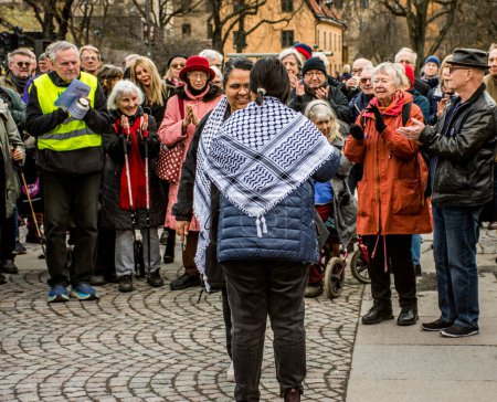 Téléchargez les photos : Manifestation à Stockholm, en Suède, contre l'accord DCA (accord de coopération en matière de défense) entre les États-Unis et la Suède qui donne aux États-Unis des droits étendus en Suède. - en image libre de droit