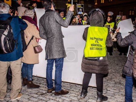 Foto de Protesta en Estocolmo, Suecia, contra la detención de extranjeros en Irán. - Imagen libre de derechos
