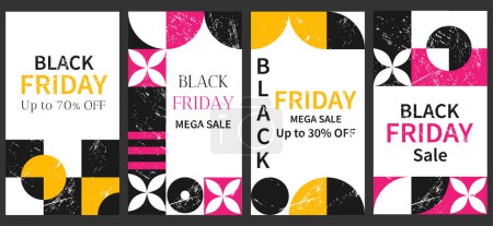 Black Friday vertical posters set. Black friday day sales poster in retro style template.