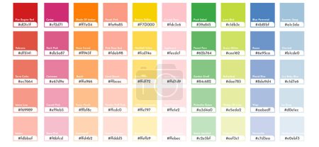Fashion color guide palette sammer and sprinf season. Trend 2023 year. Vector trands color palette RGB HEX. Color palette for fashion designers, business, clothing and print.Vector