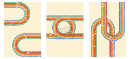 Vector set of vertical retro vintage backgrounds with colorful lines.Grunge texture.Stripes poster lines